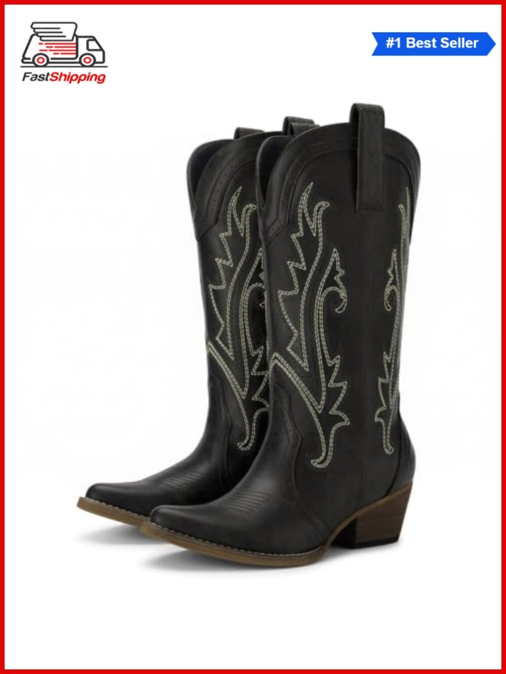 ✨ Women's Western Cowgirl Boots Mid Calf Synthetic Leather Pointed Toe Cuban